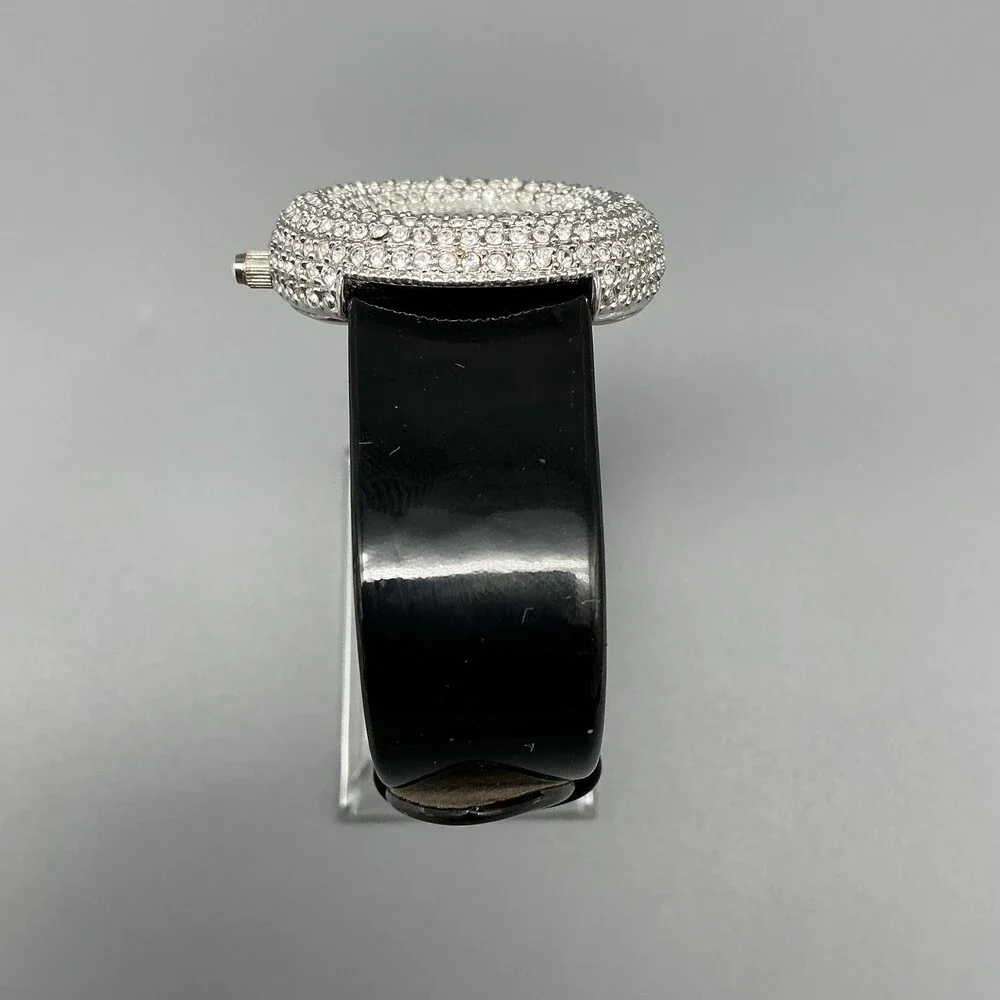 Jean Dousset Womens Watch 36mm White Dial Crystal Bezel Silver Tone New Battery